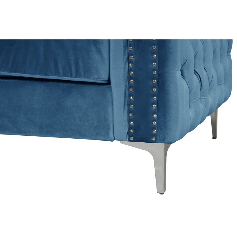 Luxury Sofa Sets: 3-Piece Navy Blue Velvet Sofa Set with Nailhead Trim