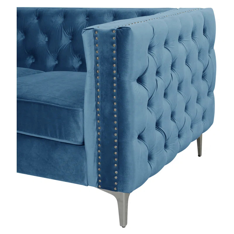 Luxury Sofa Sets: 3-Piece Navy Blue Velvet Sofa Set with Nailhead Trim