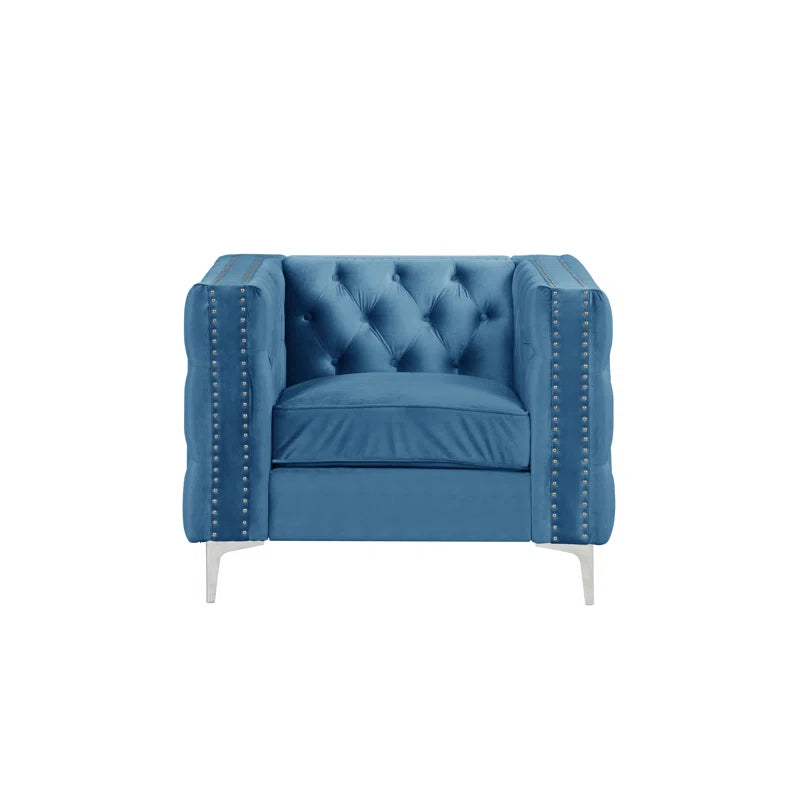 Luxury Sofa Sets: 3-Piece Navy Blue Velvet Sofa Set with Nailhead Trim