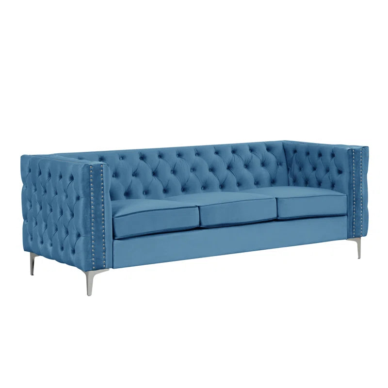 Luxury Sofa Sets: 3-Piece Navy Blue Velvet Sofa Set with Nailhead Trim
