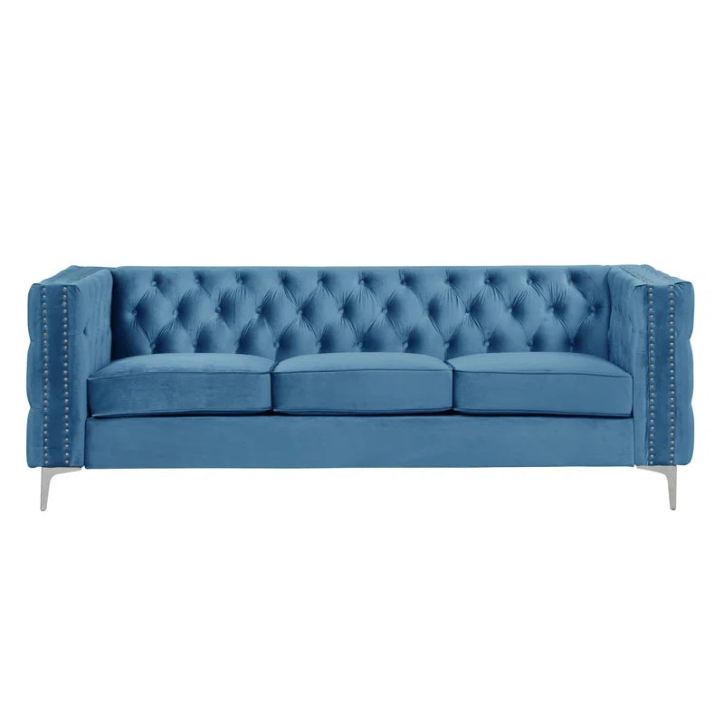 Luxury Sofa Sets: 3-Piece Navy Blue Velvet Sofa Set with Nailhead Trim