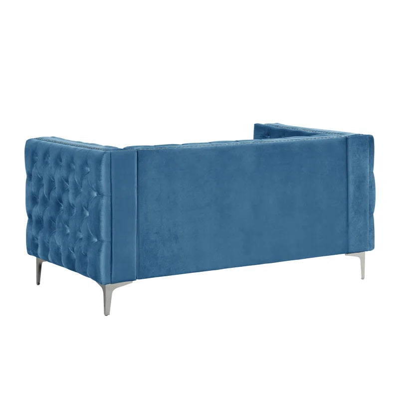Luxury Sofa Sets: 3-Piece Navy Blue Velvet Sofa Set with Nailhead Trim