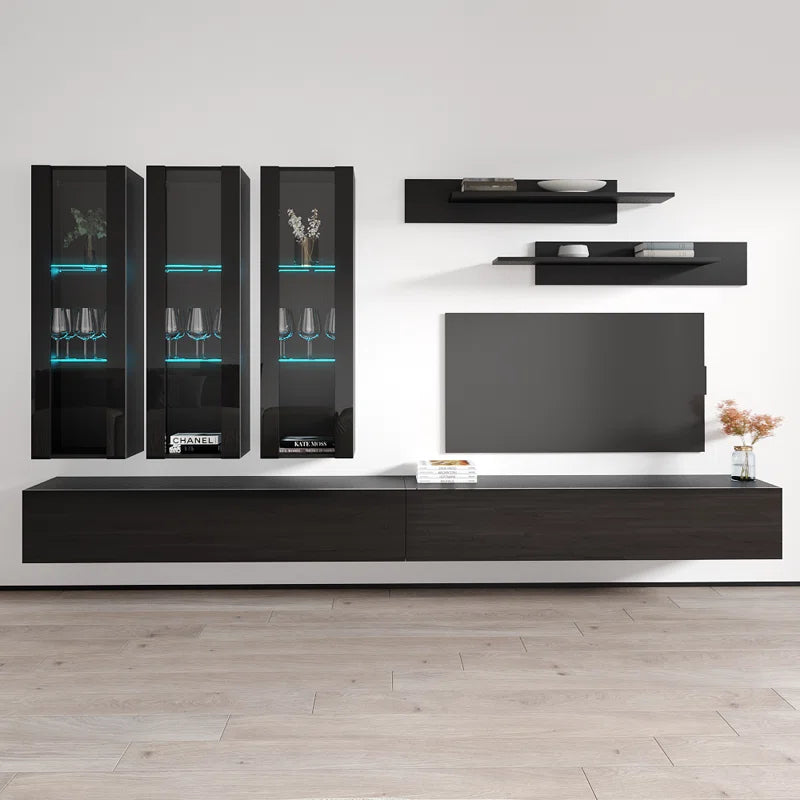 tv panel: 88" Floating Media Console with Storage Shelves and Contemporary Style