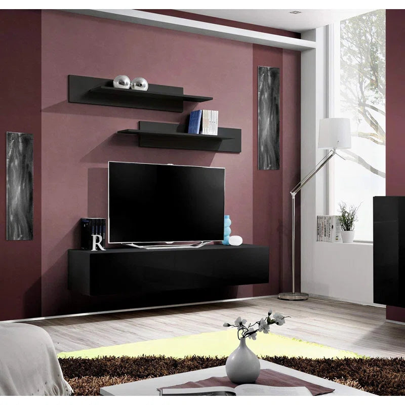 tv panel: 88" Floating Media Console with Storage Shelves and Contemporary Style