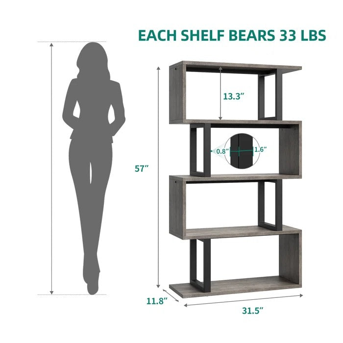Bookshelf: 57" H x 31.5" W Steel Geometric Bookcase