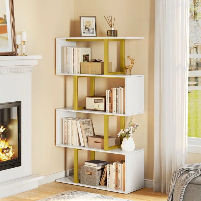 Bookshelf: 57" H x 31.5" W Steel Geometric Bookcase