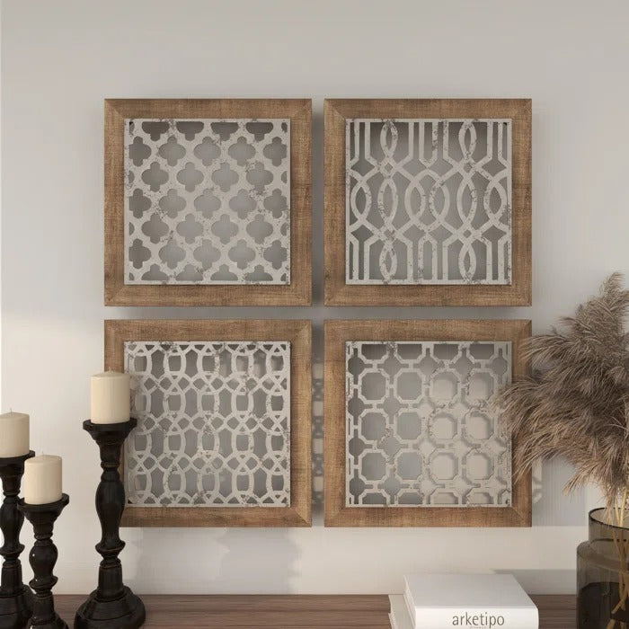 Wall Art: Metal and Wood Wall Decor (Set of 4)