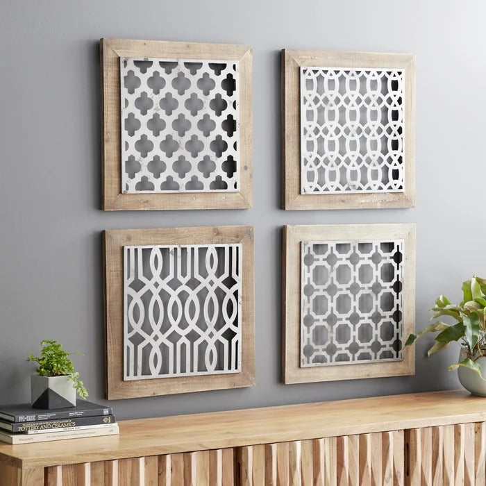 Wall Art: Metal and Wood Wall Decor (Set of 4)