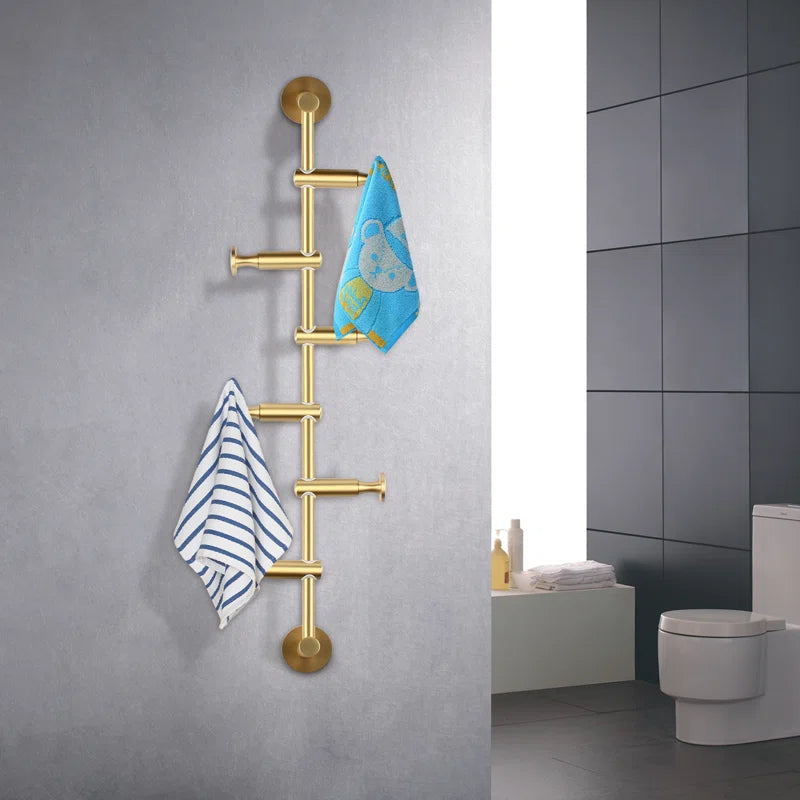 Wall Hook: 6 Gold Hook Wall Mounted Rack
