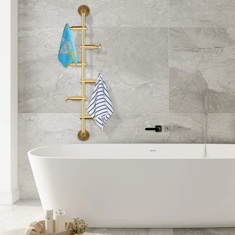 Wall Hook: 6 Gold Hook Wall Mounted Rack
