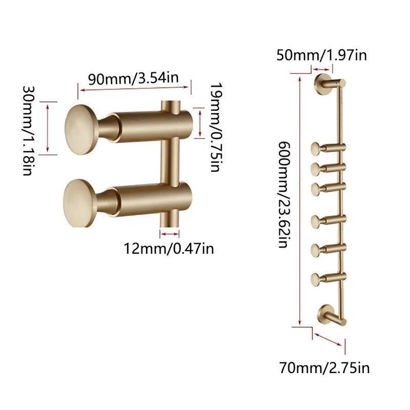 Wall Hook: 6 Gold Hook Wall Mounted Rack