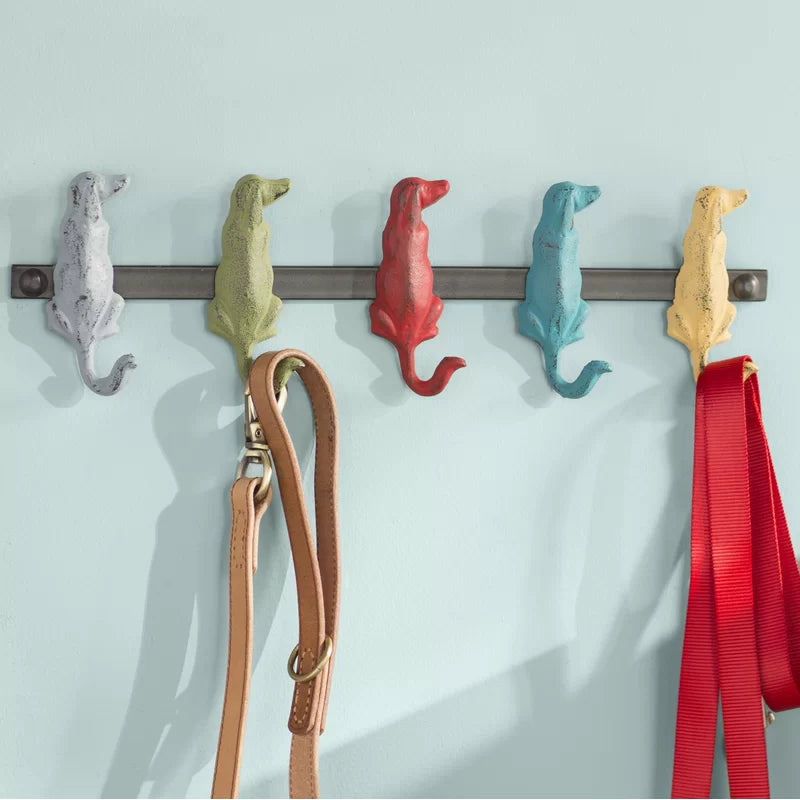 Wall Hook: Iron 5 Hook Wall Mounted Rack