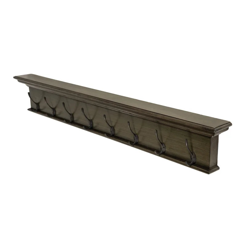 Wall Hook: Solid Wood 8 Hook Wall Mounted Rack