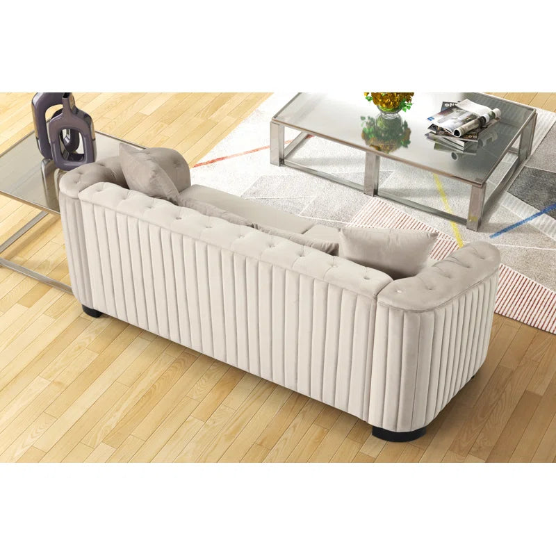 Luxury Sofa Sets: 3-Piece Velvet Sofa Set with Tufted Detailing and Mid-Century Legs