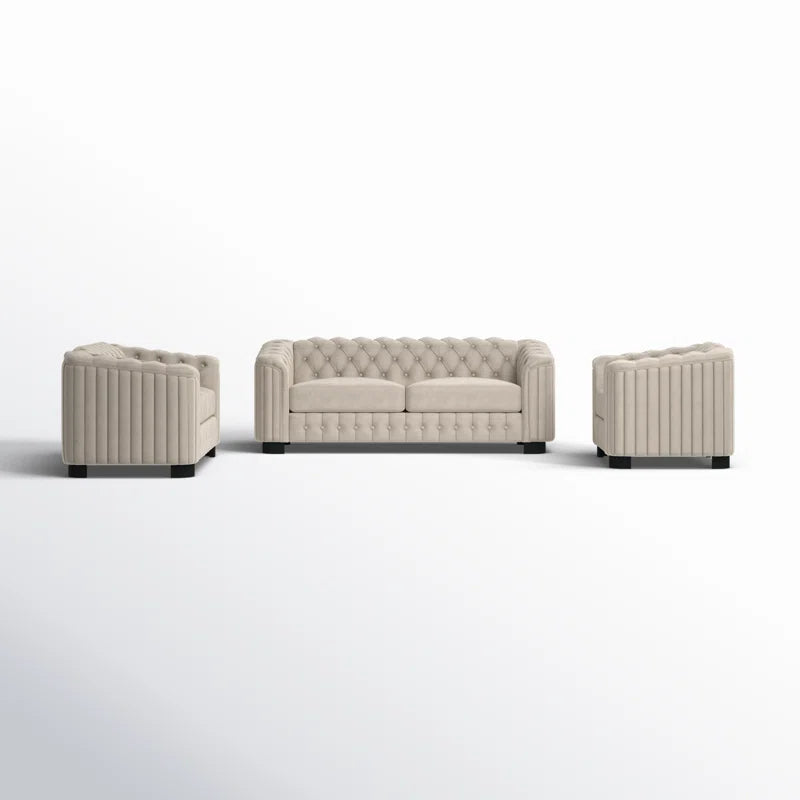 Luxury Sofa Sets: 3-Piece Velvet Sofa Set with Tufted Detailing and Mid-Century Legs
