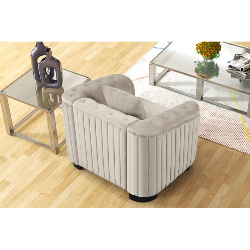 Luxury Sofa Sets: 3-Piece Velvet Sofa Set with Tufted Detailing and Mid-Century Legs