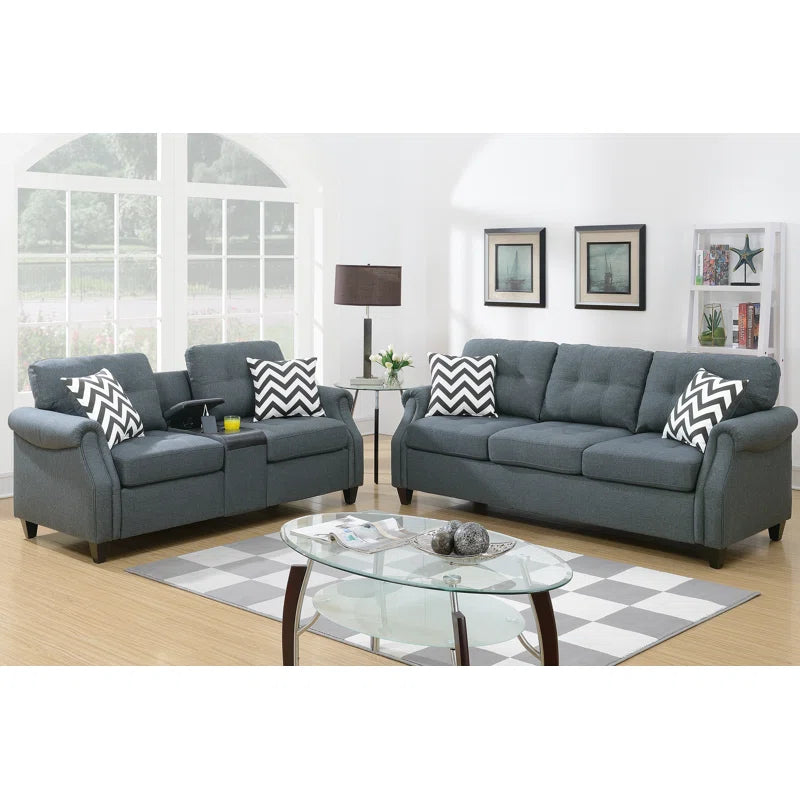 Luxury Sofa Sets: Arsenic Grey 2-Piece Classic Sofa & Loveseat Set with Accent Pillows