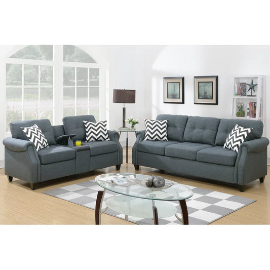 Luxury Sofa Sets: Arsenic Grey 2-Piece Classic Sofa & Loveseat Set with Accent Pillows