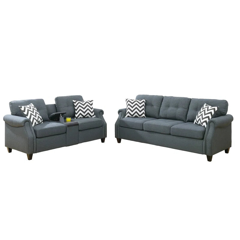 Luxury Sofa Sets: Arsenic Grey 2-Piece Classic Sofa & Loveseat Set with Accent Pillows
