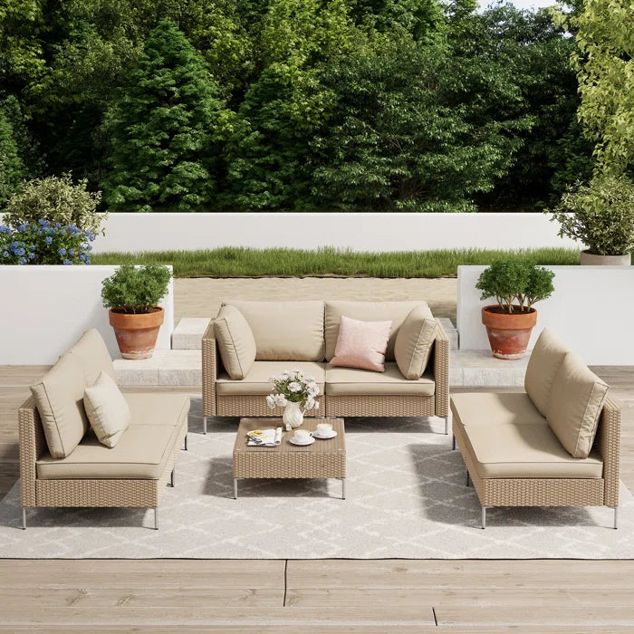 7 Seater Sofa Set: 6-Person Modular Patio Sofa Set with Cushions