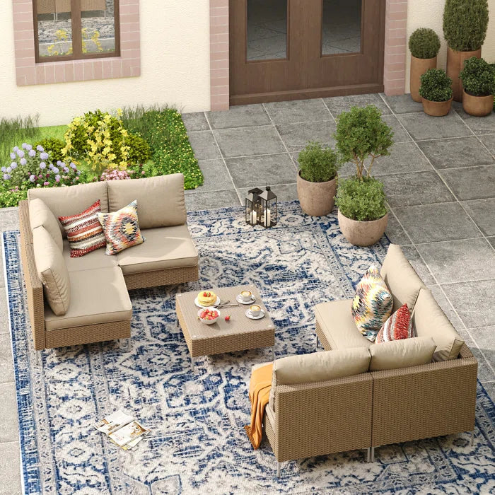 7 Seater Sofa Set: 6-Person Modular Patio Sofa Set with Cushions