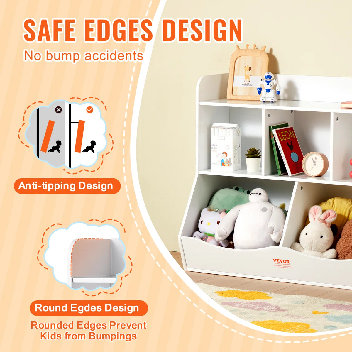 Kids Toy Storage Unit: 5-Compartment Organiser with Bookshelf