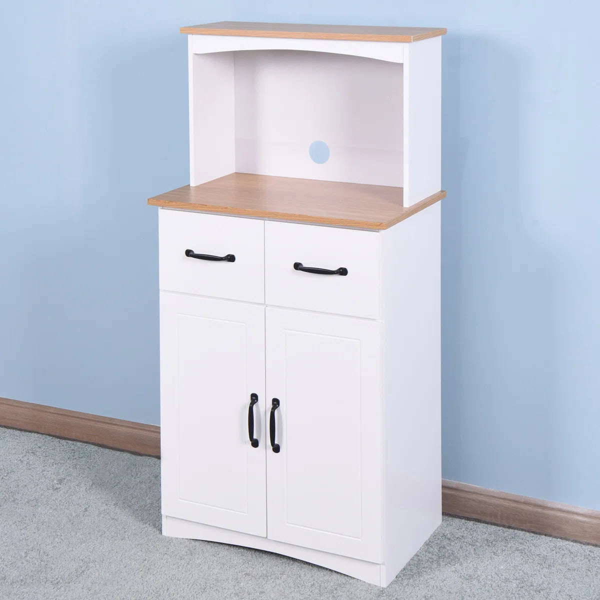 Microwave Stands: Microwave Stand with Storage – White Wooden Kitchen Pantry Cabinet with Drawer
