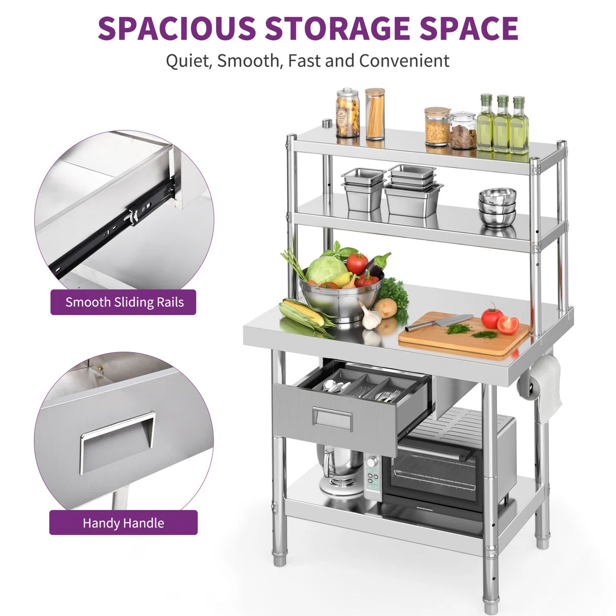 Kitchen Rack: Work Table in Stainless Steel, 31" L x 24" W x 36" H