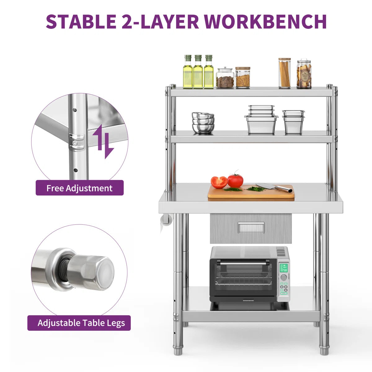 Kitchen Rack: Work Table in Stainless Steel, 31" L x 24" W x 36" H
