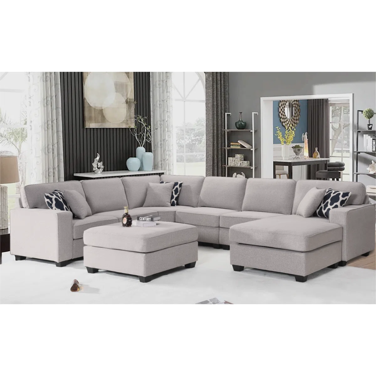 7 Seater Sofa Set: 9 - Piece Upholstered Sectional Sofa Set