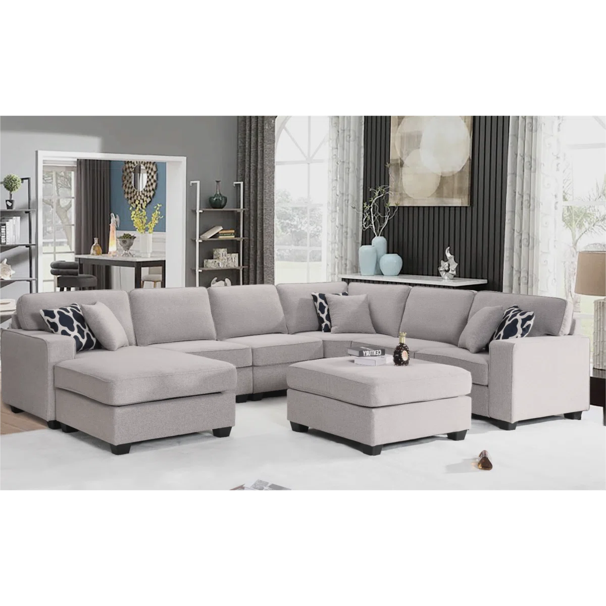 7 Seater Sofa Set: 9 - Piece Upholstered Sectional Sofa Set