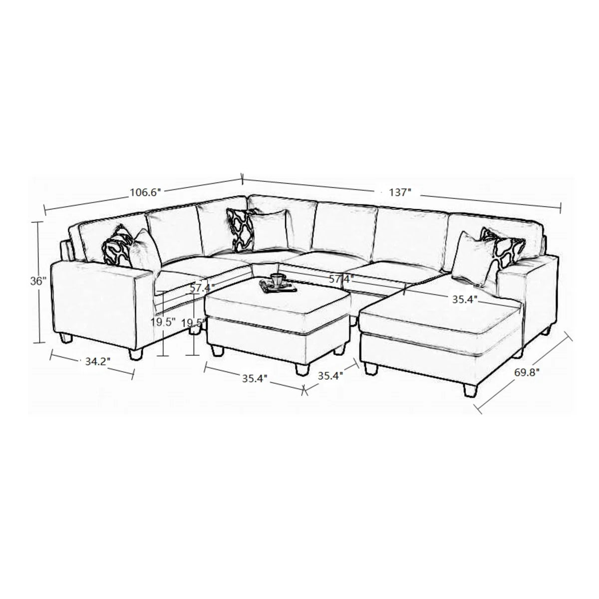 7 Seater Sofa Set: 9 - Piece Upholstered Sectional Sofa Set