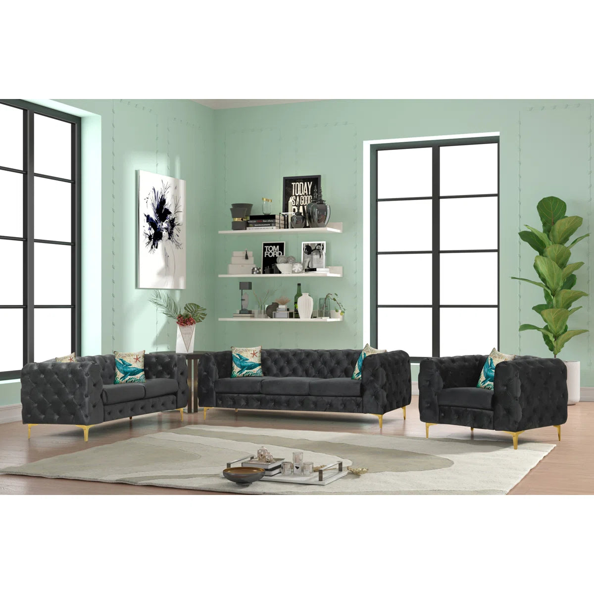 7 Seater Sofa Set: 3 Piece Velvet Living Room Sofa Set