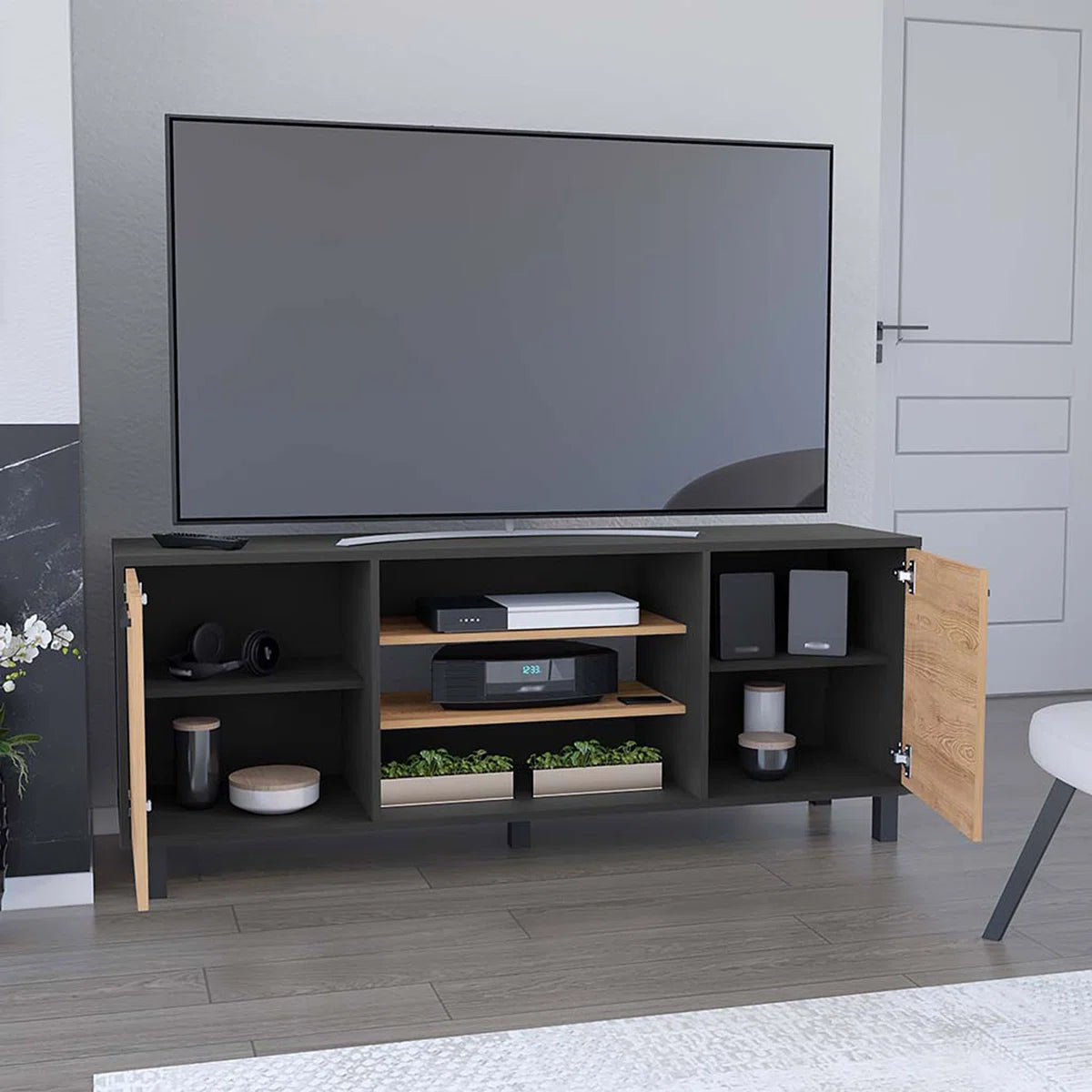 tv panel: Modern Media tv panel with Cable Management, Designed for TVs Up to 65"