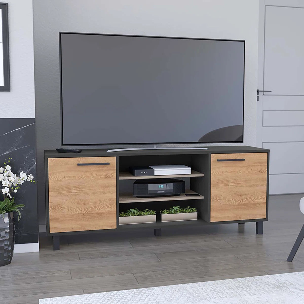 tv panel: Modern Media tv panel with Cable Management, Designed for TVs Up to 65"