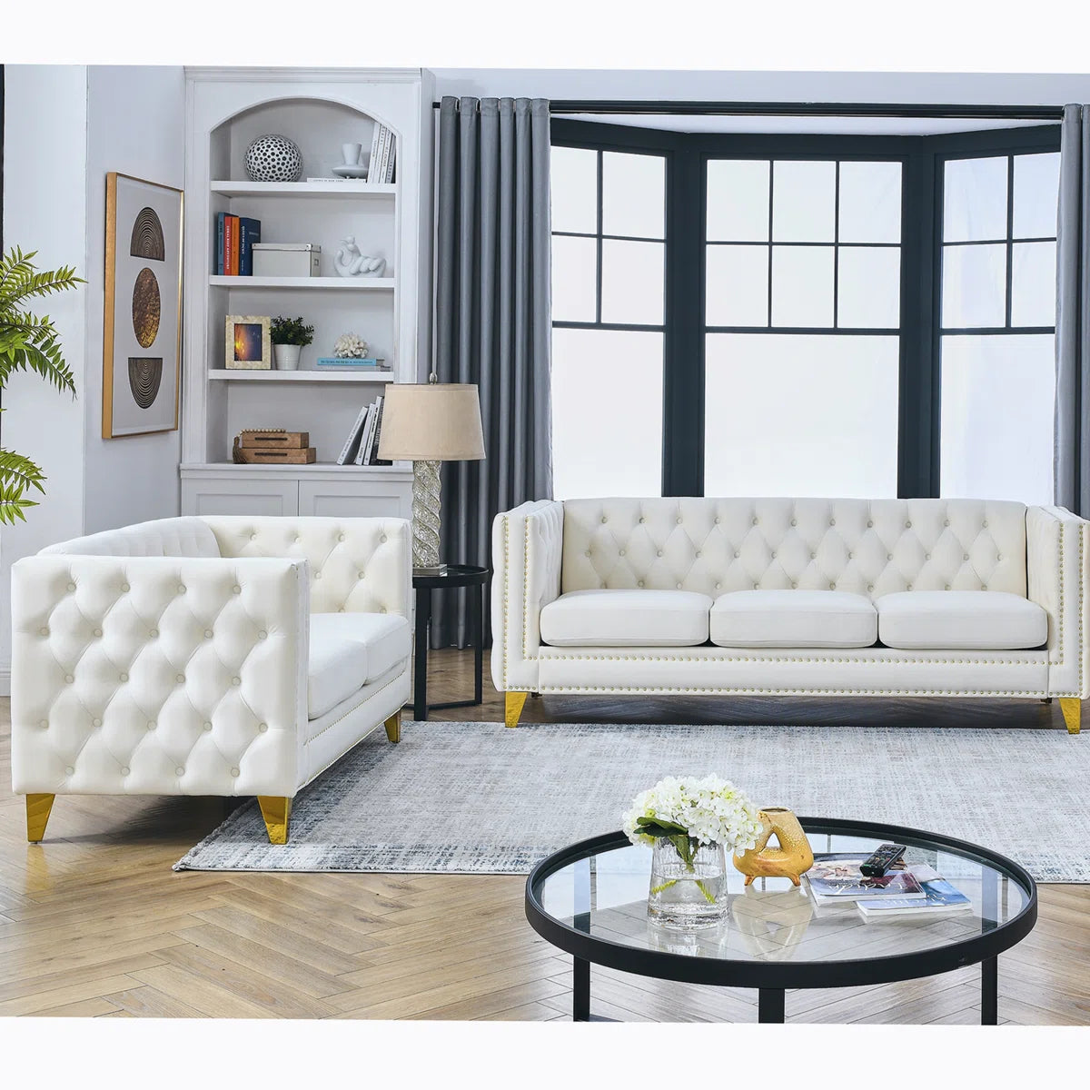 Luxury Sofa Sets: Velvet Tufted Sofa & Loveseat Set with Nailhead Trim