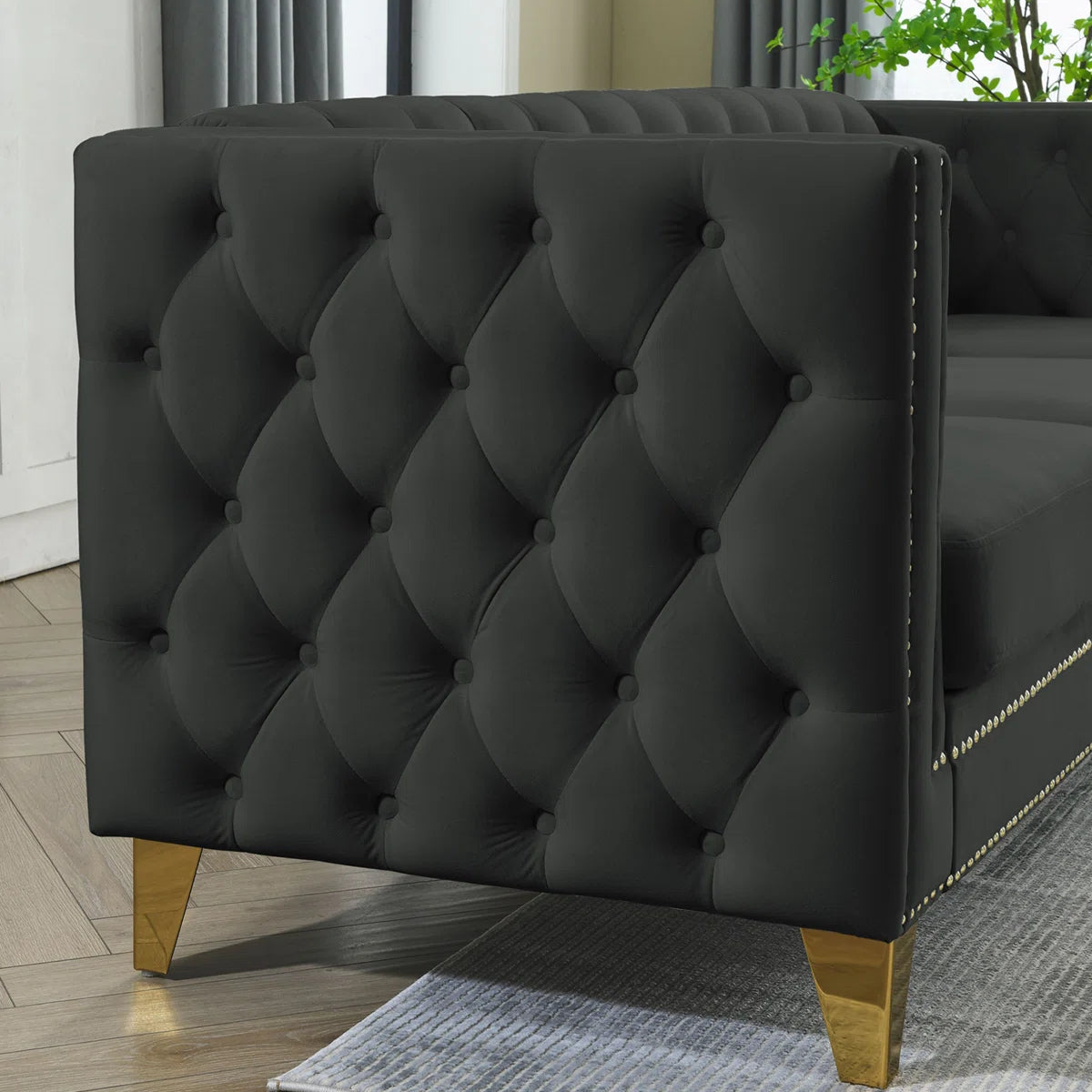 Luxury Sofa Sets: Velvet Tufted Sofa & Loveseat Set with Nailhead Trim