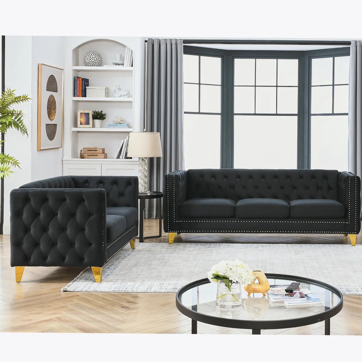 Luxury Sofa Sets: Velvet Tufted Sofa & Loveseat Set with Nailhead Trim