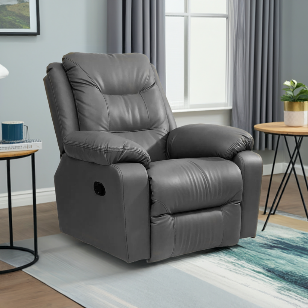 1 Seat Recliner Sofa with Premium Leatherette, Grey