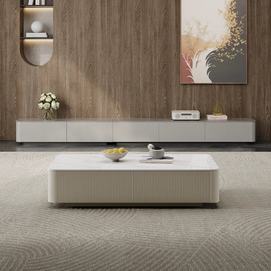 tv panel: TV cabinet with rock panel top and electroplated stainless steel frame