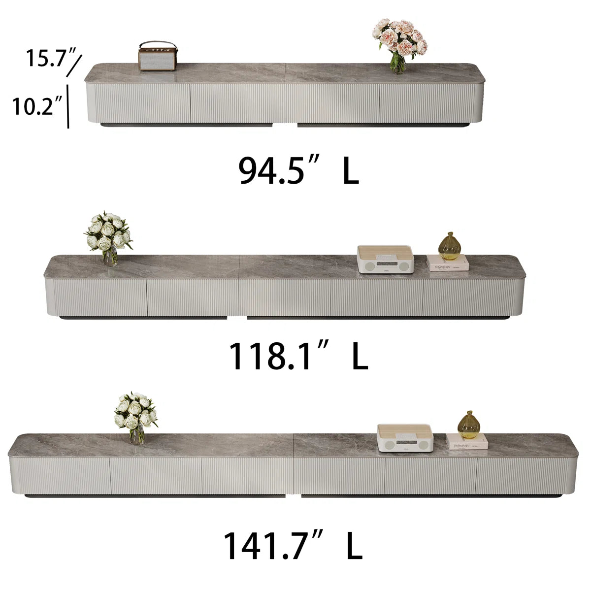 tv panel: TV cabinet with rock panel top and electroplated stainless steel frame