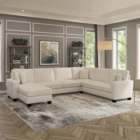7 Seater Sofa Set:  Modern Fabric Upholstered Sofa Set with Chair (cream)