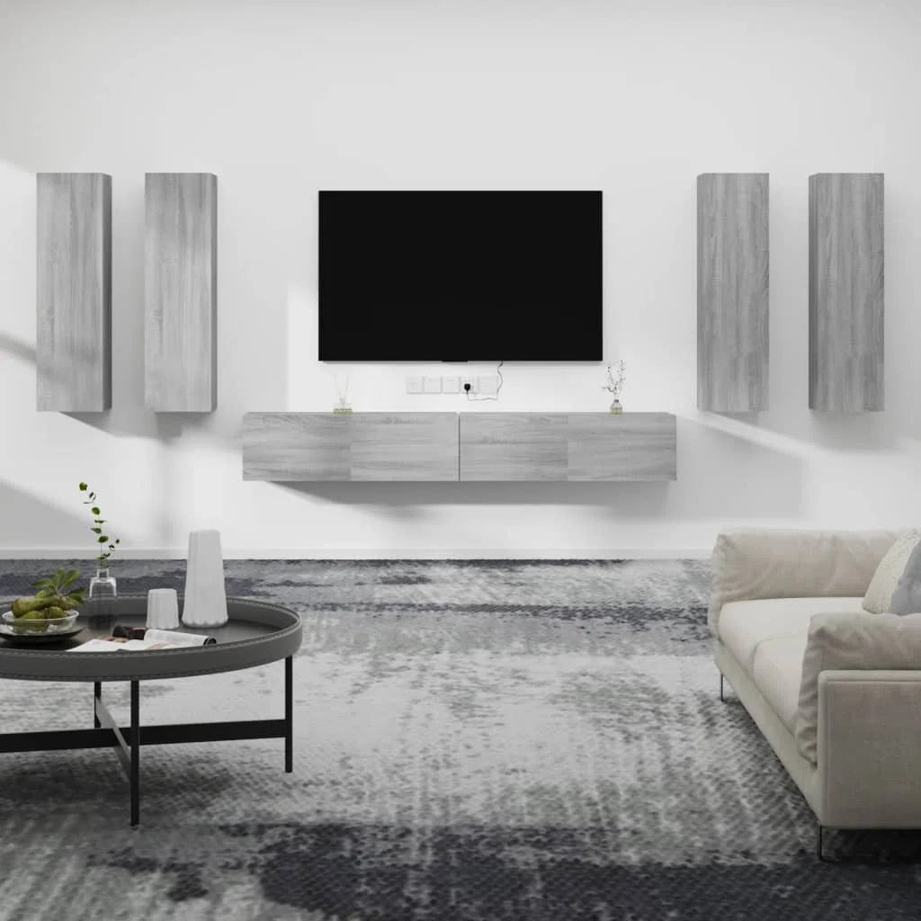 tv panel: 6-Piece tv panel and Entertainment Center Set in Durable Engineered Wood Finish