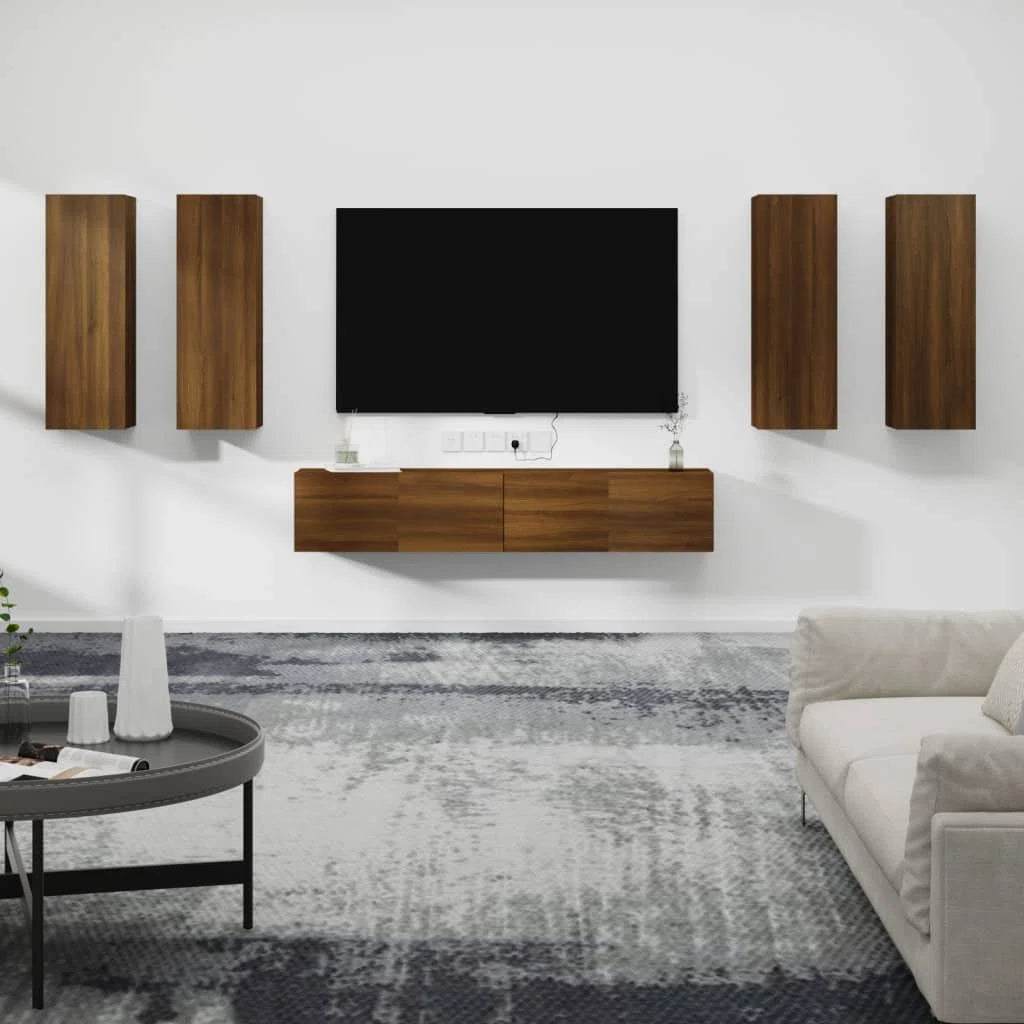tv panel: 6-Piece tv panel and Entertainment Center Set in Durable Engineered Wood Finish