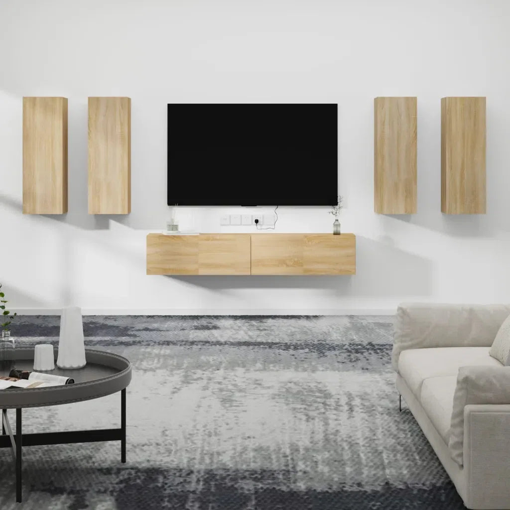tv panel: 6-Piece tv panel and Entertainment Center Set in Durable Engineered Wood Finish