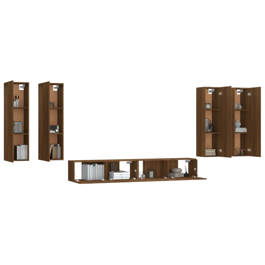 tv panel: 6-Piece tv panel and Entertainment Center Set in Durable Engineered Wood Finish