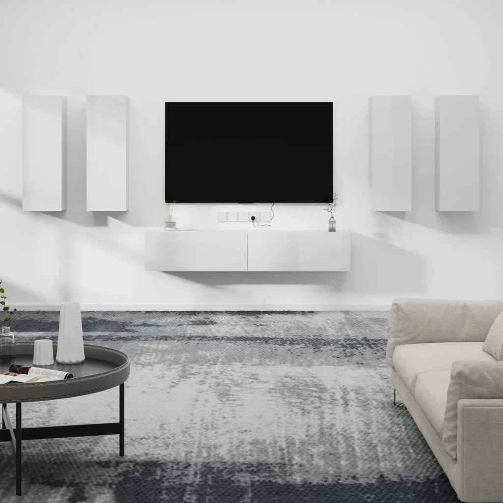 tv panel: 6-Piece tv panel and Entertainment Center Set in Durable Engineered Wood Finish