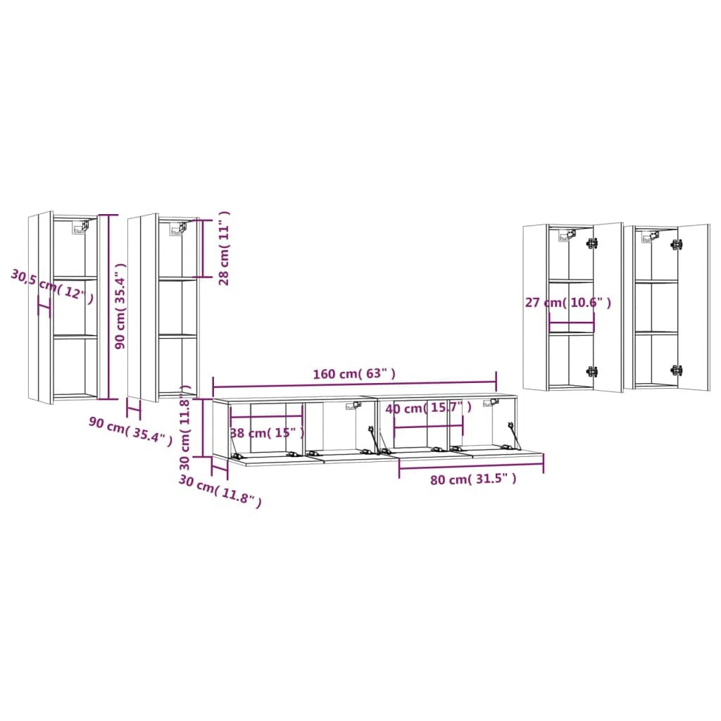 tv panel: 6-Piece tv panel and Entertainment Center Set in Durable Engineered Wood Finish