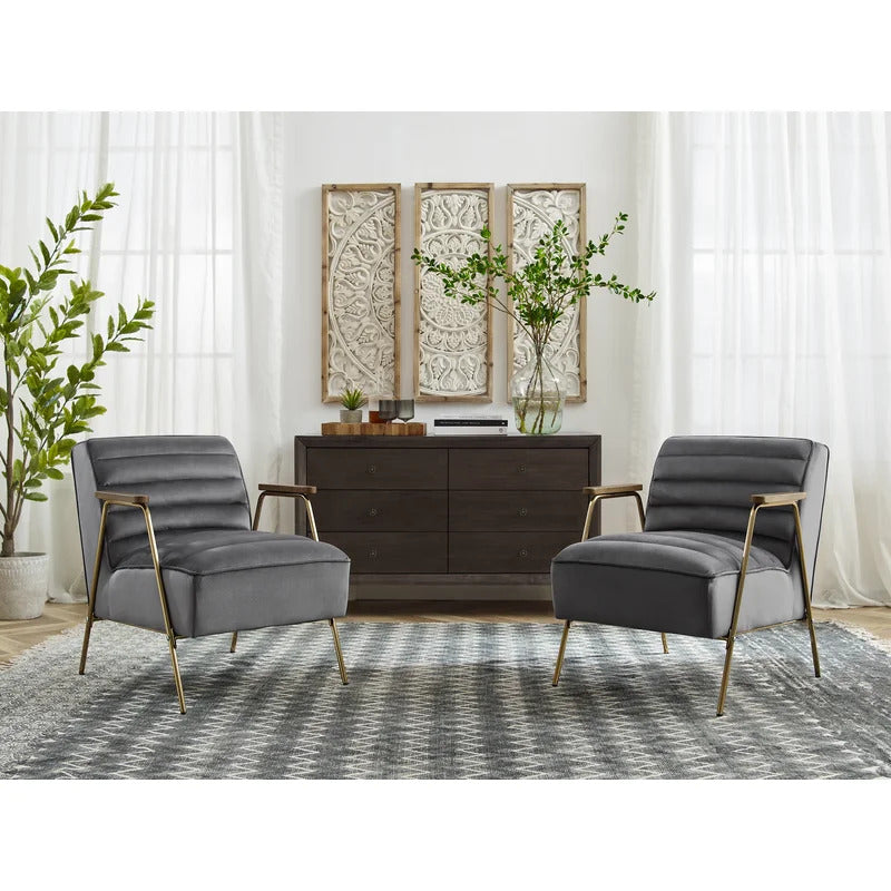 1 Seater Sofa Set : JENI 24.4'' Wide Tufted Velvet Armchair (Set of 2)