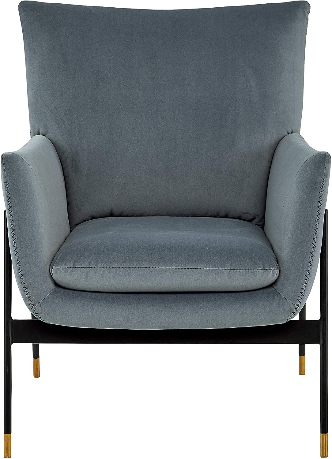 Sofa Chair: Slate Blue Velvet Chair with Arms